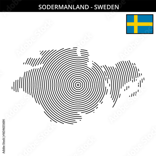Sodermanland with its distinct geographical map and flag