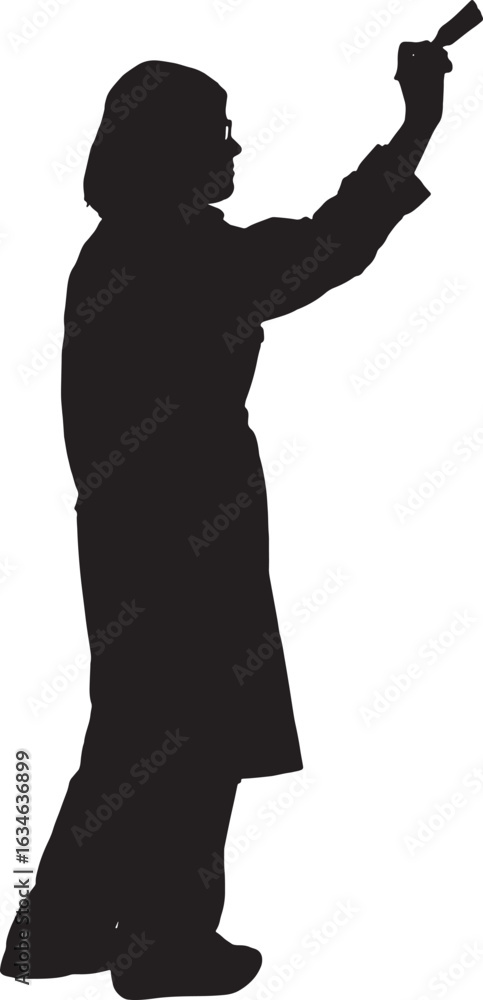 Fototapeta premium vector,silhouette side view of a woman painting with a brush with arms raised