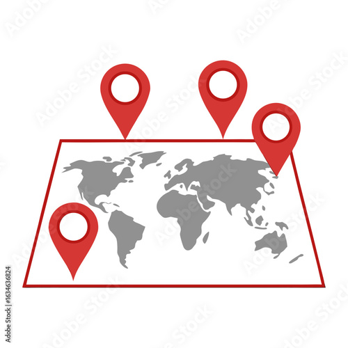 World map with location pins indicating global destinations