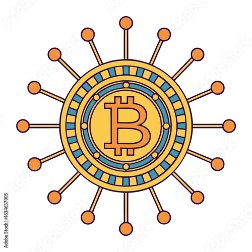 Bitcoin symbol with radial network connections
