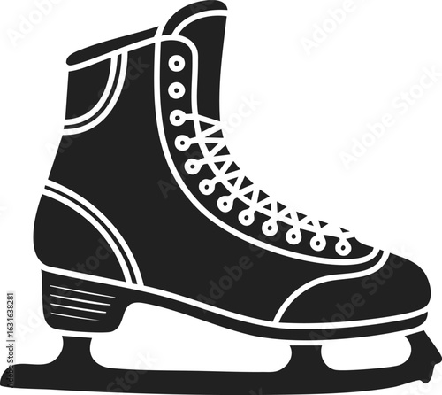 Ice skate, black and white vector illustration of a classic figure skating shoe, perfect for winter sports, ice dance, and competitive skating themes