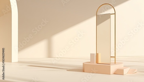 Cream-toned room with gold-framed mirror and two blocks