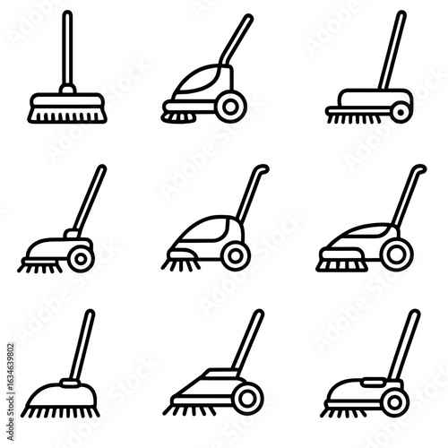 Manual outline sweepers collection line set minimal contour stroke vector icon symbol