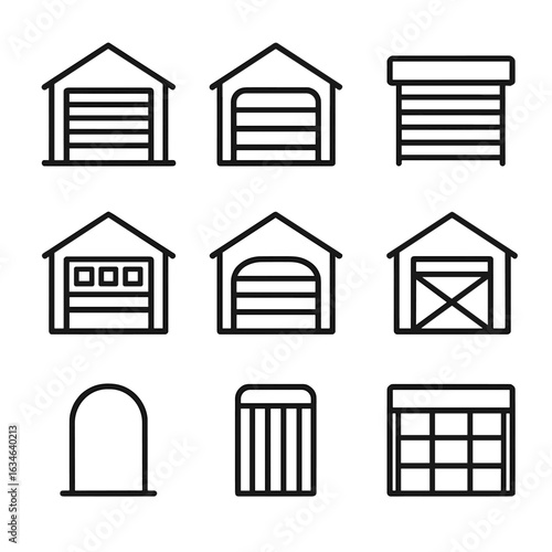Symbol contour vector icons outline grid set icon garage minimal line stroke