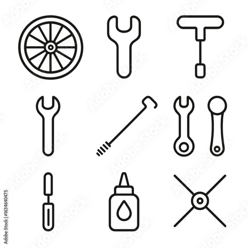 Line collection contour spoke outline icon stroke gear symbol set vector minimal