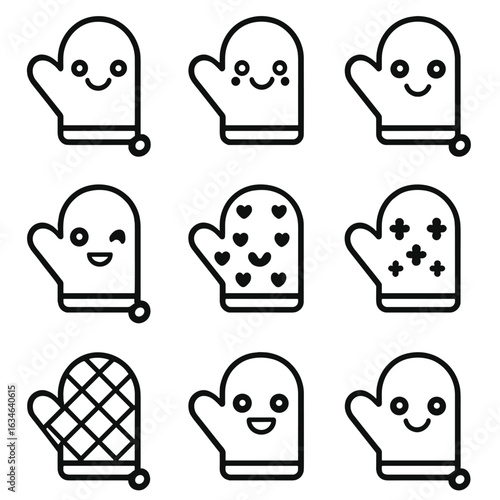 Symbol icon minimal vector set outline mitts contour kitchen collection cute stroke