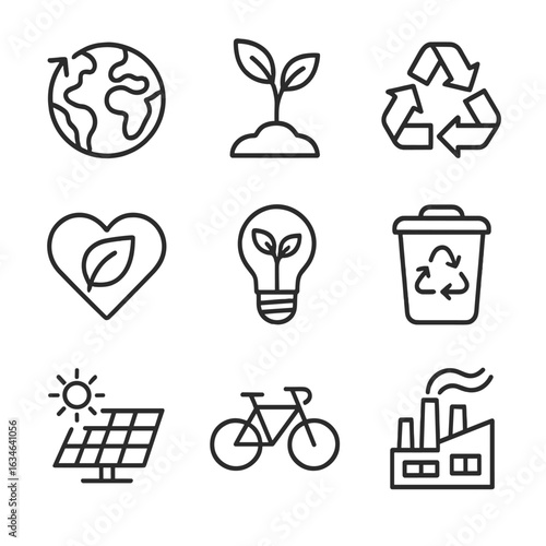 Symbol sustainability minimal contour collection line stroke icon grid set outline vector