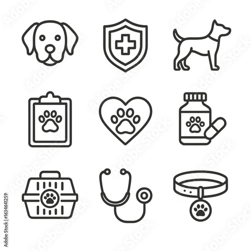 Vector contour collection veterinary minimal line stroke set outline grid symbol icon