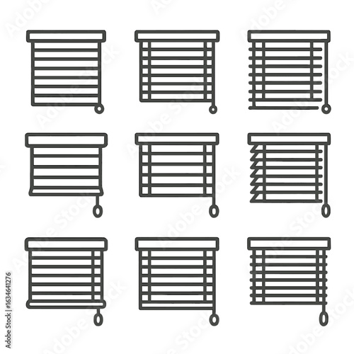 Set icon line blinds office window stroke contour outline symbol minimal collection