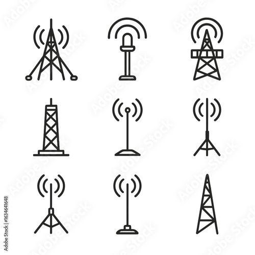 Icons tower wires equipment mast signal pole antenna broadcast remote icon area