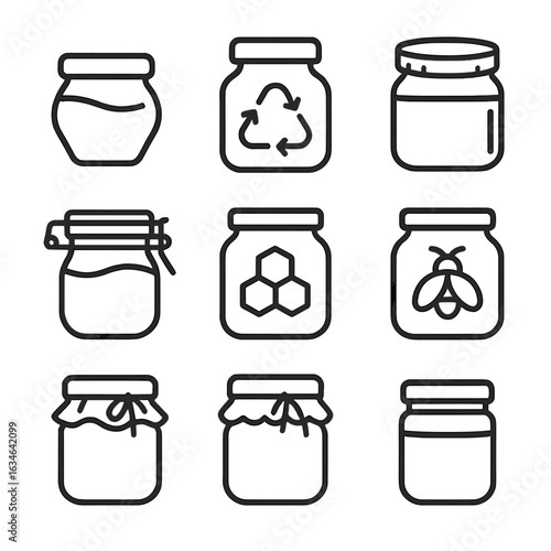 Mini pot container plastic rustic honey wooden jar vector icon logo recyclable