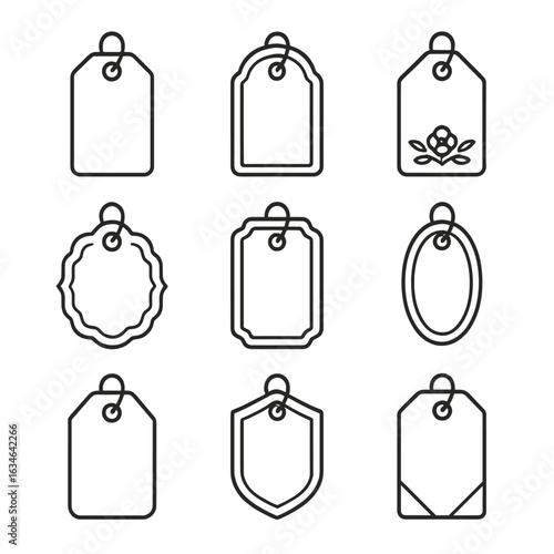 Icon collection tag vector symbol outline line contour vintage minimal set icons