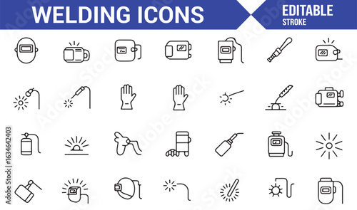 Set of Welding and Industrial Tools Icons for Metalworking, Safety, and Construction