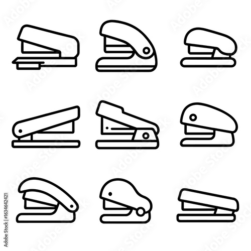 Vector handle desk stapler grid paper curved stack adjustable icon icons miniature