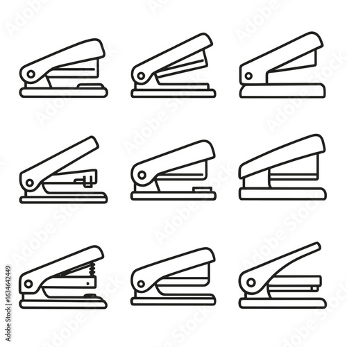 Line stapler vector symbol icon set outline collection contour stroke minimal