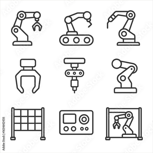 Joint icon vector cage changer industrial conveyor interface manipulator arm robot tool