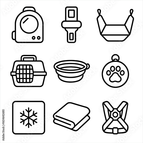 Collapsible pad safety id travel backpack icon clip bowl vector gear pet