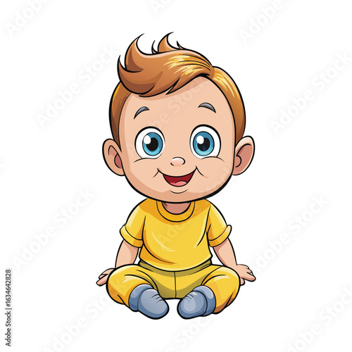 Charming cartoon baby with bright curious eyes
