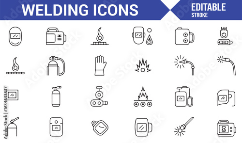 Industrial Welding Icons - Welding Equipment, Safety Gear, and Flame Tools