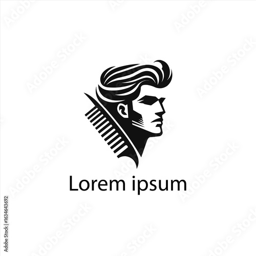 Barbershop Logo Set Featuring Stylish Male Silhouettes and Grooming Tools in Black and White

