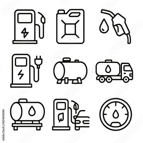 Set stroke line refueling grid minimal vector outline symbol icons contour collection