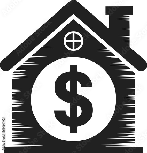 Mortgage icon, house symbol, real estate representation, financial home illustration, housing investment graphic, property value design