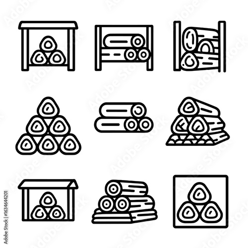 Collection stroke icons icon vector minimal outline woodpile modern line symbol set