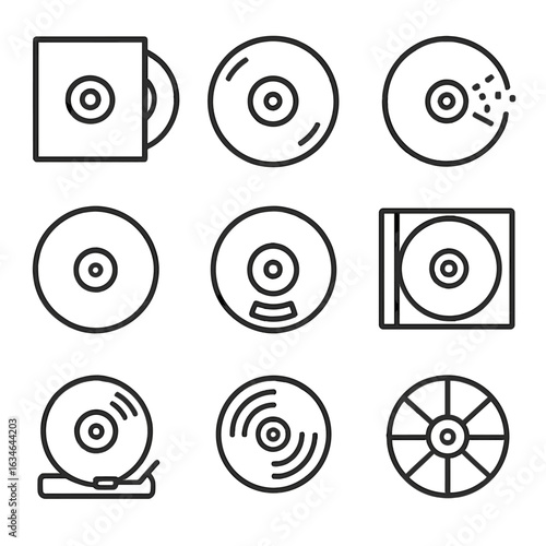 Collection icon data audio lp album vector disc jewel hole digital