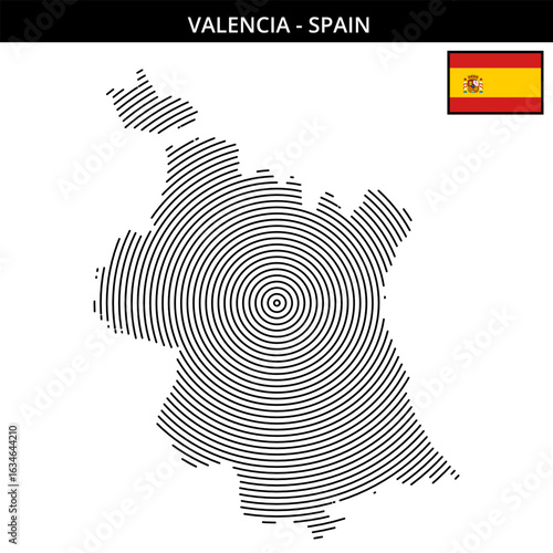 Valencia Spain map featuring concentric circular design