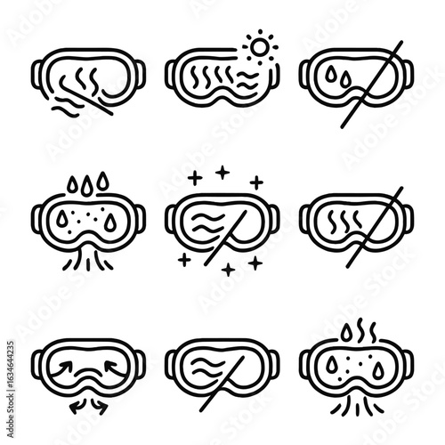 Outline fog goggles contour symbol vector collection icon line minimal anti stroke