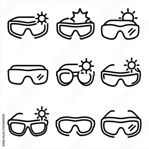 Goggles symbol collection uv minimal contour stroke vector outline line set protection