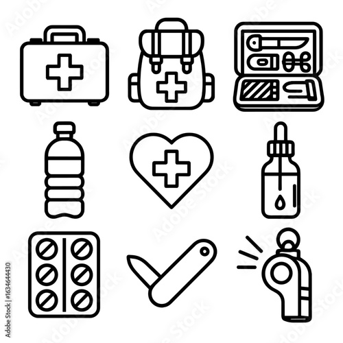 Vector collection minimal survival icon icons contour set outline line modern stroke