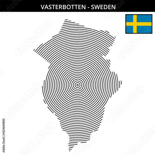 Detailed geographical map of Vasterbotten in Sweden with flag