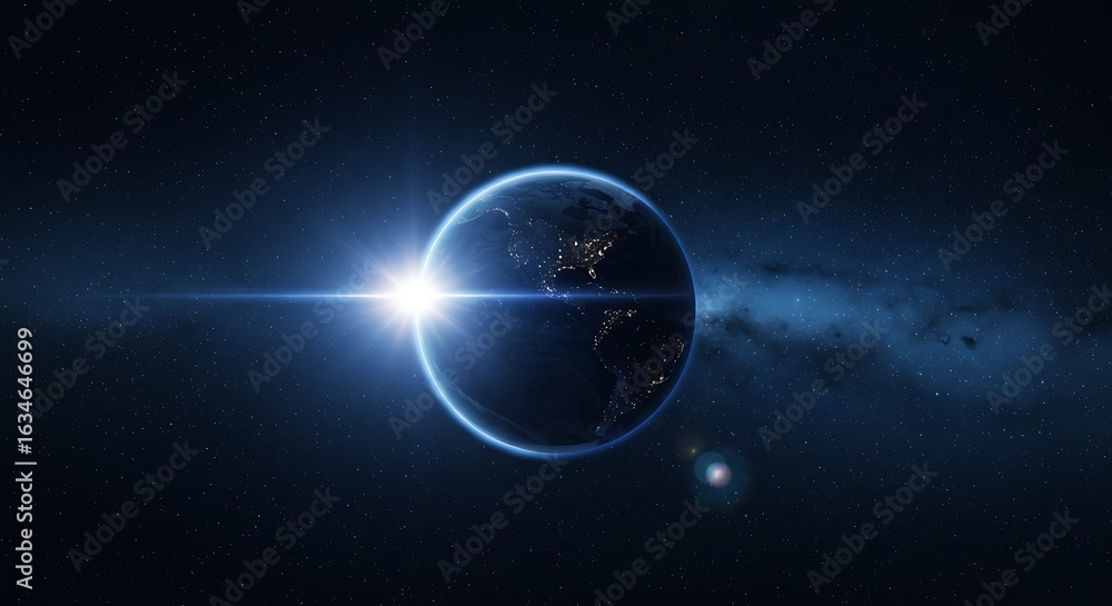 Fototapeta premium Planet Earth illuminated by the sun in the vastness of space