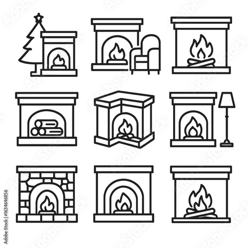 Floor wall fireplace corner beside firewood home icon vector arched icons crackling