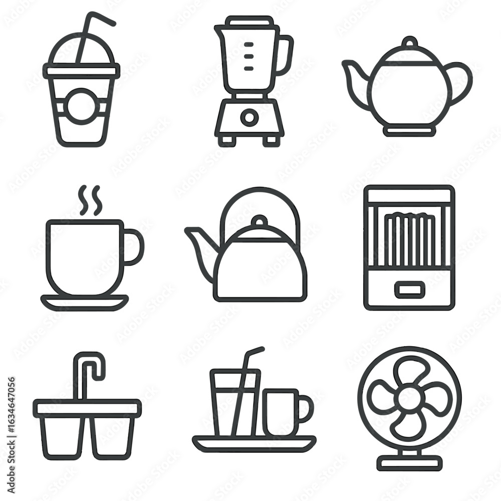 Fototapeta premium Holder vector blender cooling kettle street beverage metal cup juice hot icons