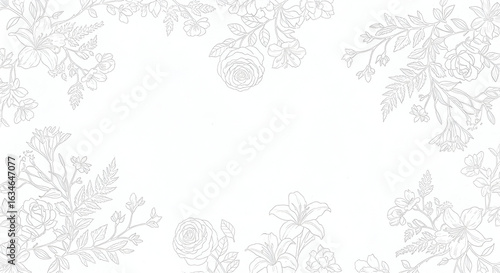 Wallpaper Mural off-white background with delicate floral line art in light gray for a wedding or stationery theme. Torontodigital.ca