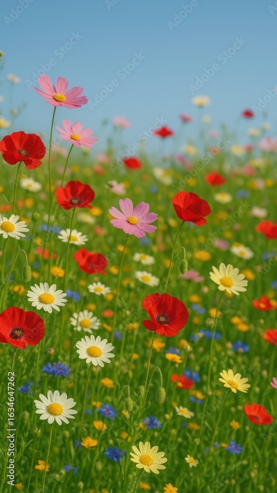 Naklejka premium Vibrant wildflowers in sunny meadow.