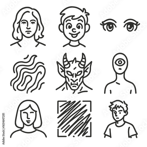 Icon portrait art abstract surreal character realism cartoon digital fantasy vector