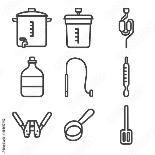 Measuring hydrometer icons fermentation icon vector kettle paddle brewing stirring home airlock