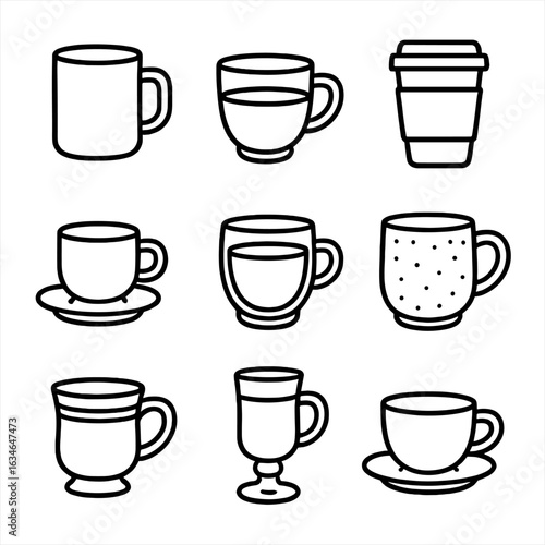 Vector demitasse ceramic latte icons vintage icon mug handmade glass coffee cup