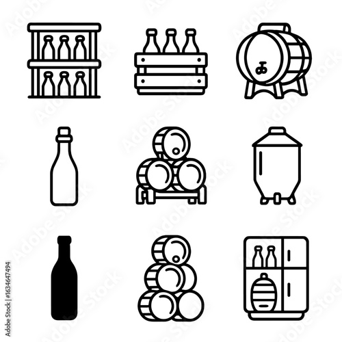 Shelf storage stack vector bottle fridge icon homebrew dark corked icons cellar