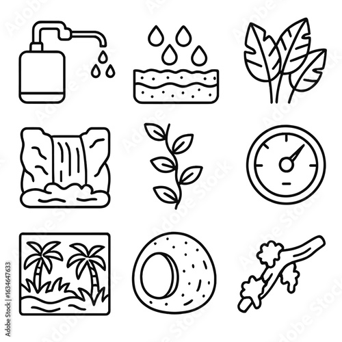 Background reptile icon leafy waterfall hide misting coconut humid hygrometer vector tropical