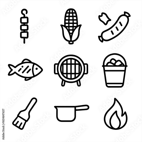Cob icon brush street grilled vector oil bucket pot skewer sauce sausage