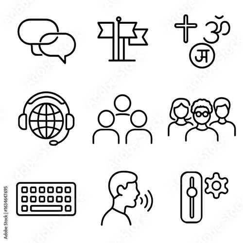Settings icons translation multilingual flags communication avatar group globe icon vector multiple