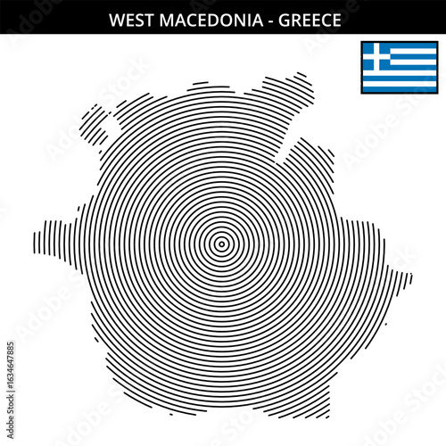 Unique map design of West Macedonia Greece with concentric circles