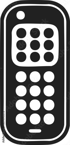 Remote control device, black and white vintage illustration, user-friendly gadget, entertainment tool, television remote, home automation accessory