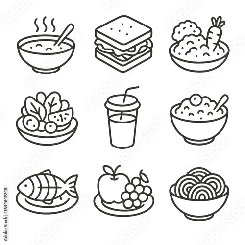 Smoothie portion glass food vector sandwich fruit icon bowl pasta fish modern