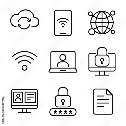 Vector digital global lock sync video icon icons online document wifi hotspot