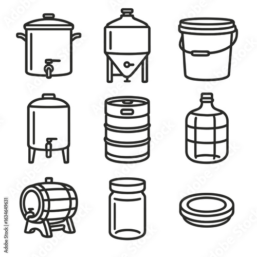Brewing jar plastic icon glass kettle vector containers fermenter stainless icons sample